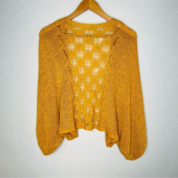 Anthropologie Mustard Yellow Crochet Open-Front Loose-Fit Cardigan. One Size. - Picture 5 of 12